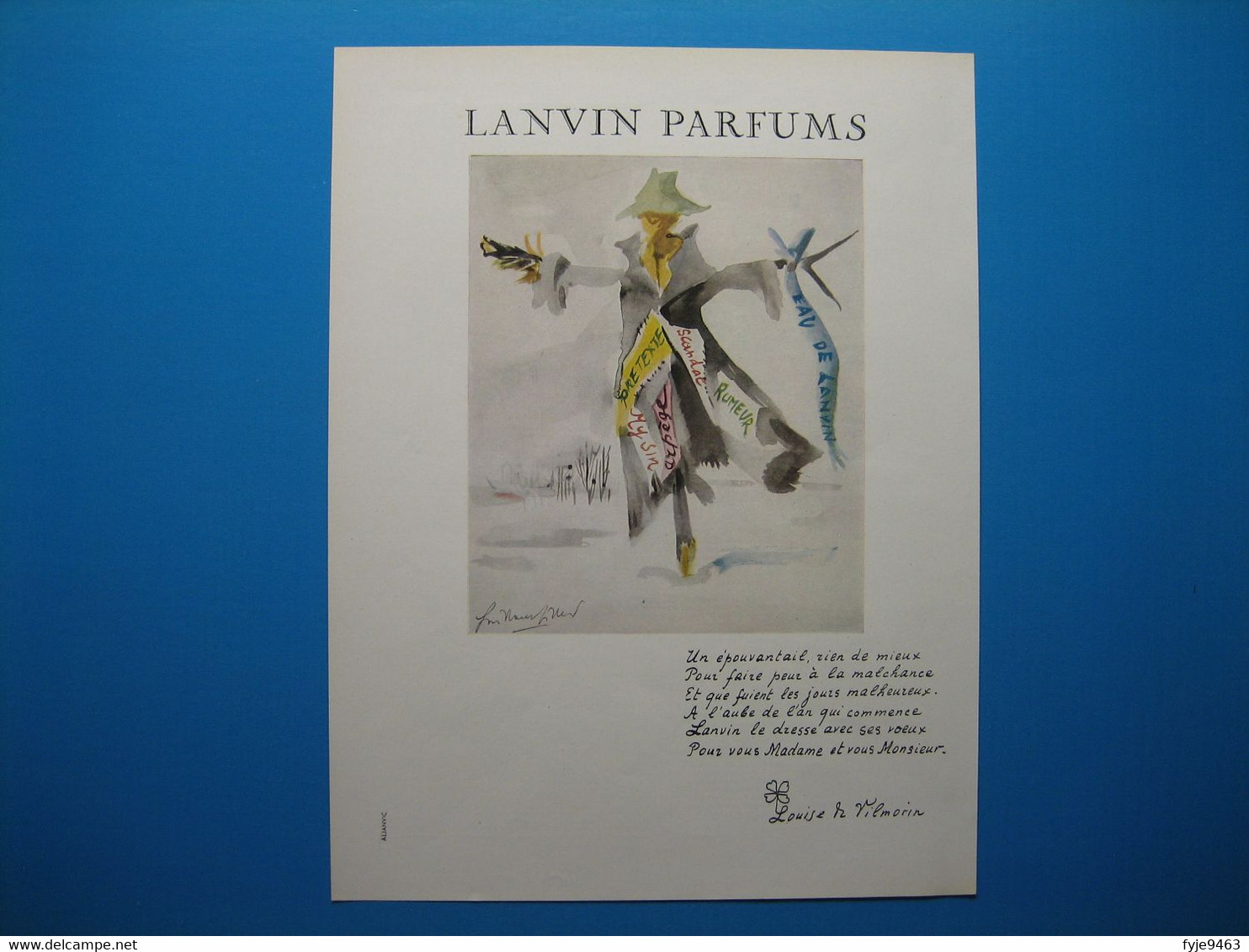 (1957) LANVIN PARFUMS - 6 Parfums Présentés Par L'épouvantail (document N° 8/16) - Advertising