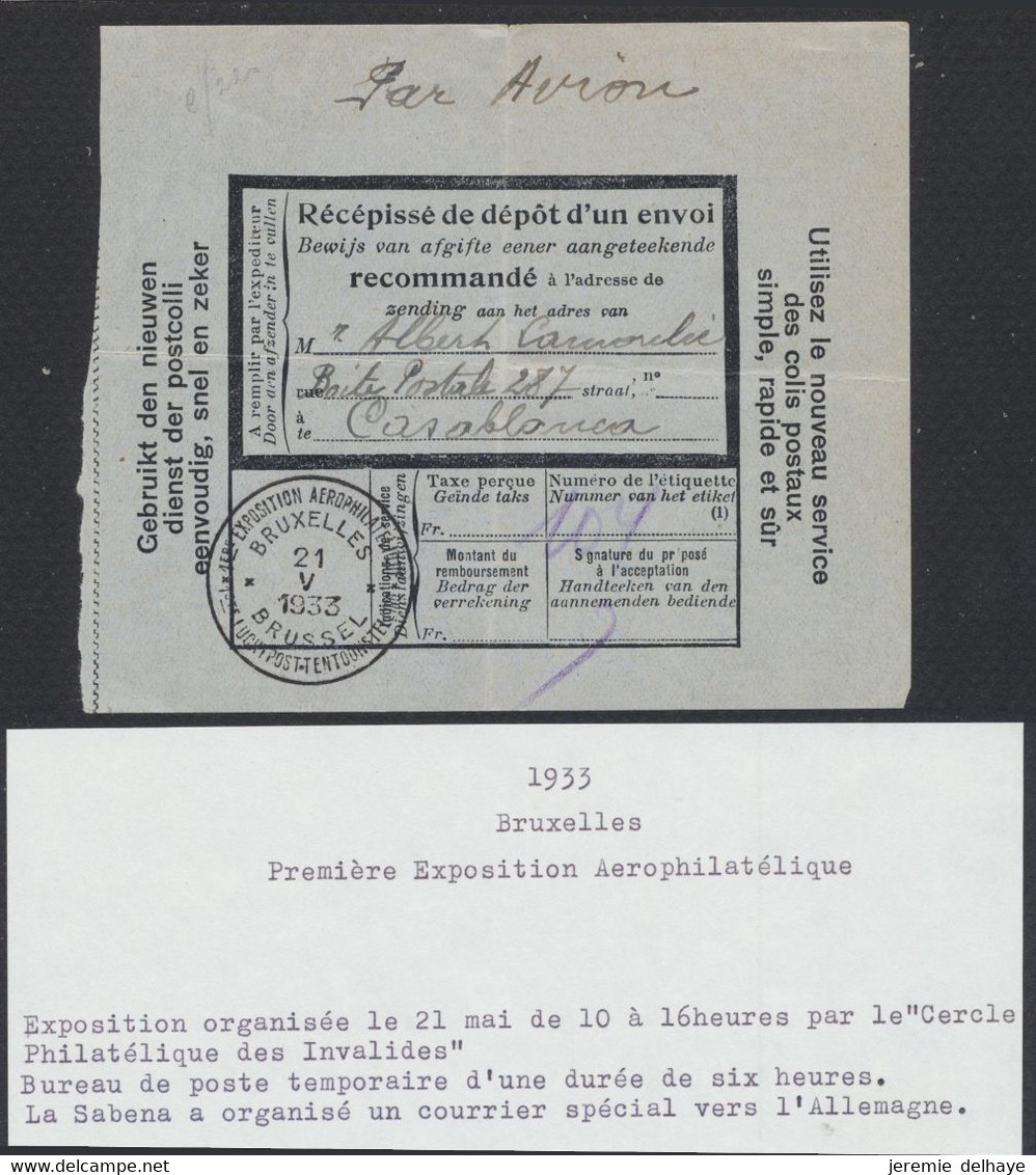 1er Exposition Aérophilatélique 1933 - Récépissé D'un Envoi Recommandé Par Avion De L'exposition > Casablanca (Maroc) - Post Office Leaflets