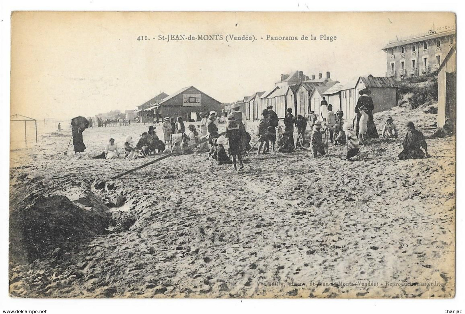 Cpa: 85 SAINT JEAN DE MONTS (ar. Les Sables D'Olonne) Panorama De La Plage  1919  N° 411  Ed. Vve Bailly (rare) - Saint Jean De Monts