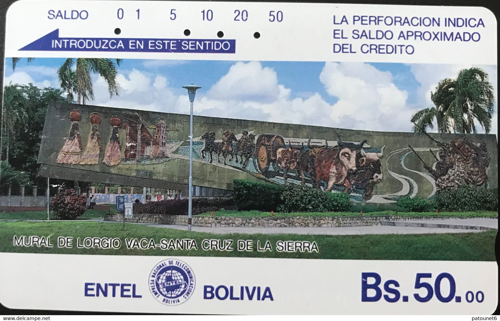 BOLIVIE  -  Phonecard - Tamura  -  ENTEL BOLIVIA  - Mural De Lorgio Vaca-Santa  -  Bs. 50 - Bolivien