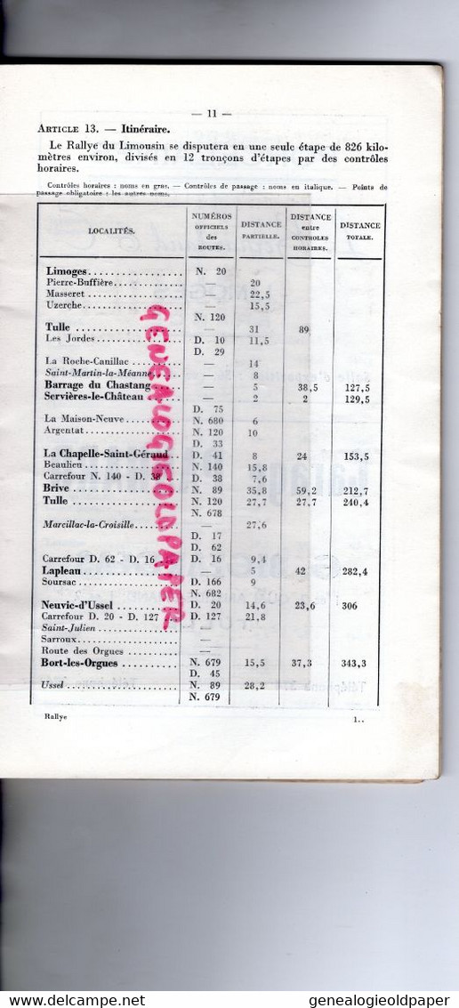 87- LIMOGES-TULLE-BRIVE-LOURDOUEIX-NIEUL-CIEUX-GUERET-GRAND BOURG- 2 RALLYE INTERNATIONAL LIMOUSIN-1955-AUTOMOBILE CLUB