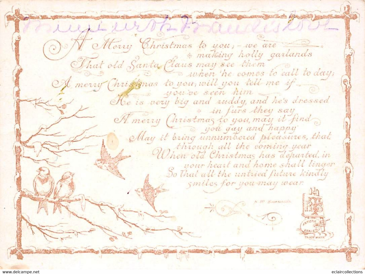 Image  14 X 10    Cm       A Merry Christmas      (voir Scan) - Sonstige & Ohne Zuordnung