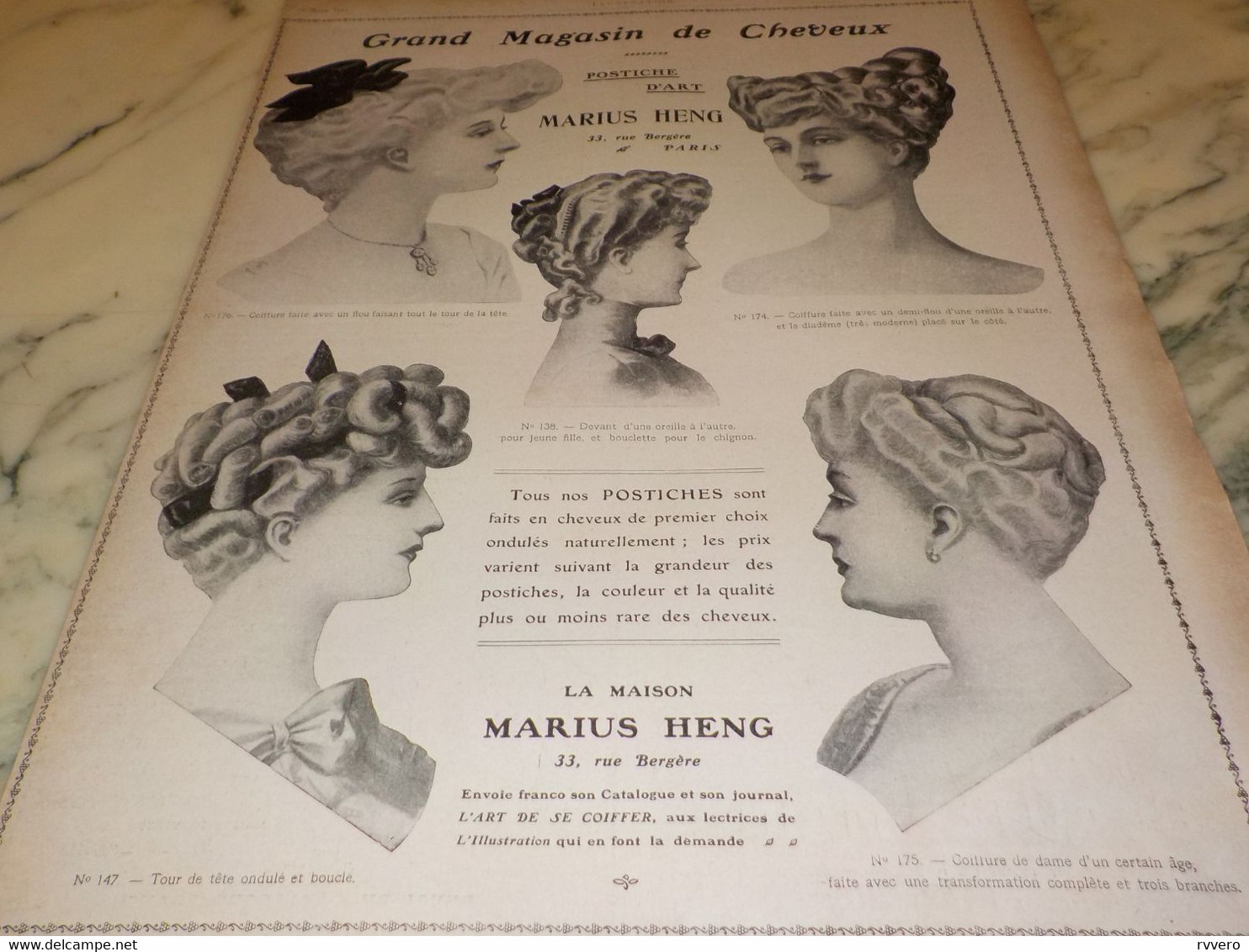 ANCIENNE PUBLICITE GRAND MAGASIN DE CHEVEUX DE MARIUS HENG 1907 - Accessoires