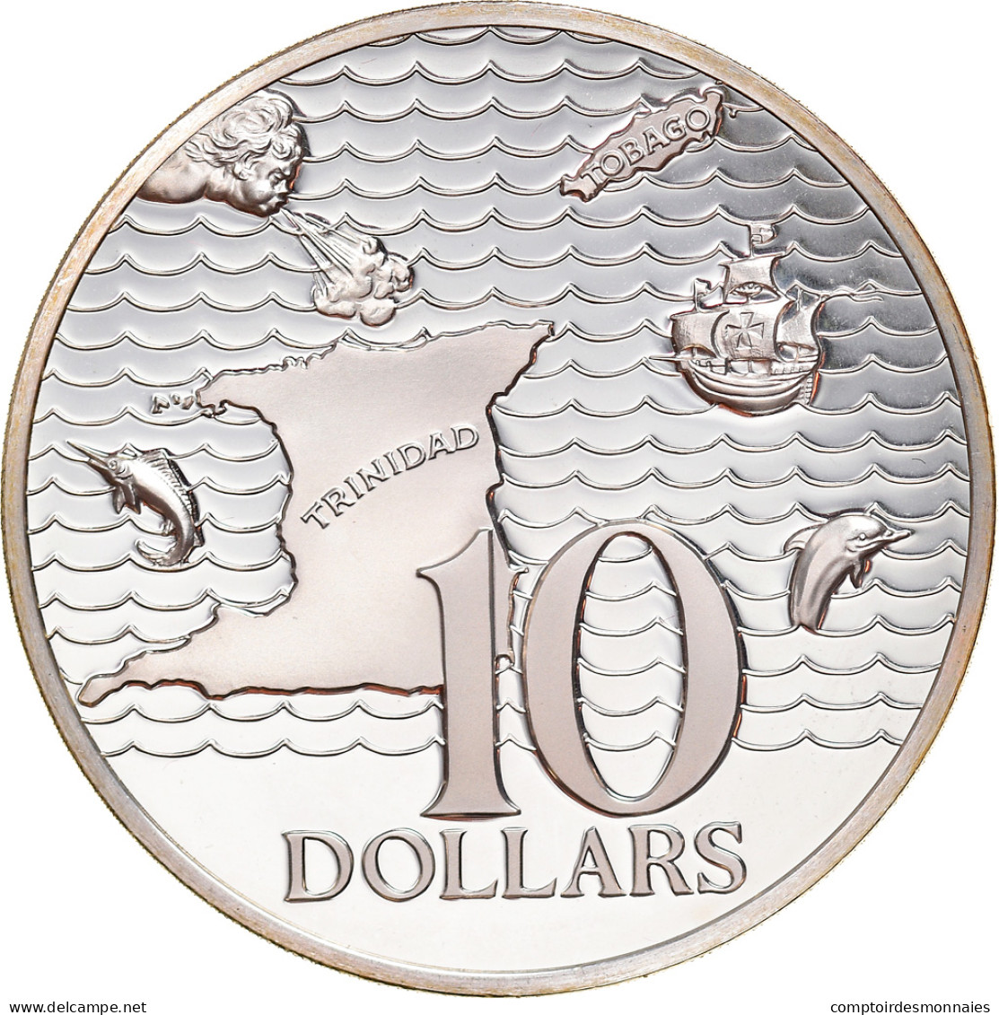 Monnaie, TRINIDAD & TOBAGO, 10 Dollars, 1976, Franklin Mint, FDC, Argent, KM:36a - Trinidad & Tobago