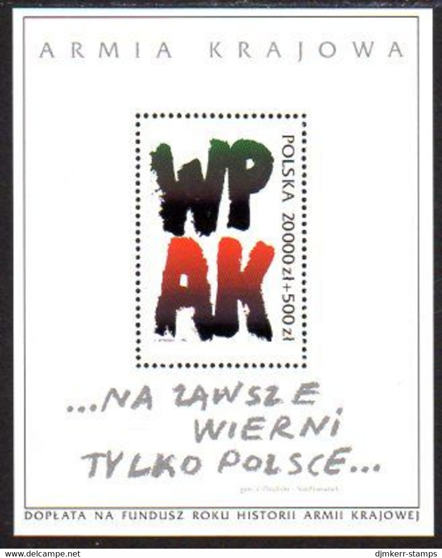 POLAND 1992 Underground Army Block MNH / **.  Michel Block 120 - Unused Stamps