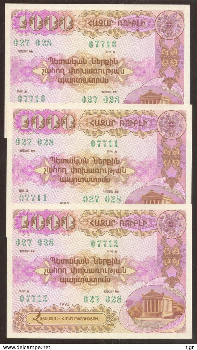 ARMENIA. 3 X State Bond 1000 Roubles 1993. - Armenia