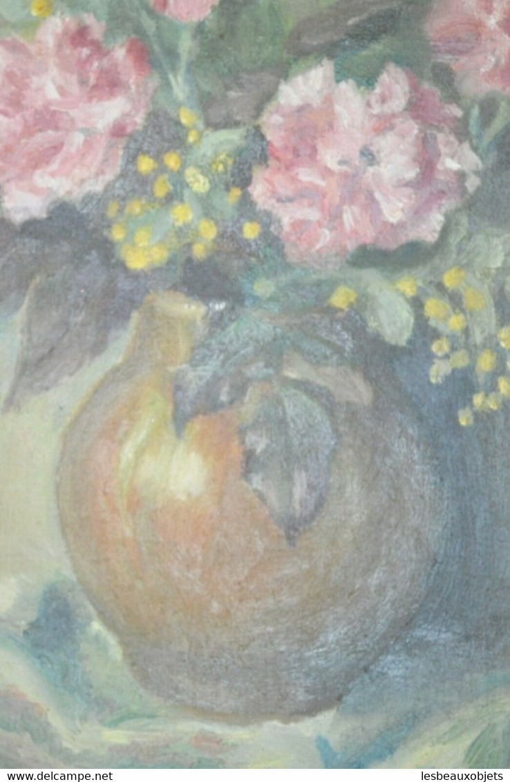 TABLEAU NATURE MORTE HST de M.FRANCOUR 45 cadre MONTPARNASSE déco collection bouquet de fleurs vases peinture