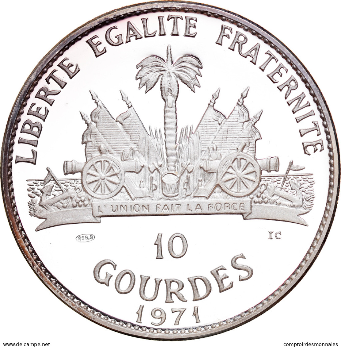 Monnaie, Haïti, Playing Fox Fox, 10 Gourdes, 1971, Proof, FDC, Argent, KM:81 - Haïti