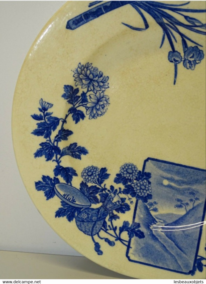 ANCIENNE ASSIETTE CERAMIQUE De GIEN Motifs JAPONAIS Déco KATANA OISEAU PARADIS - Gien (FRA)