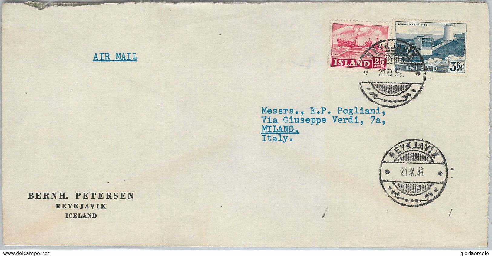 61088  - ICELAND - POSTAL HISTORY -  COVER To ITALY 1956 - ARCHITECTURE Boats - Lettres & Documents