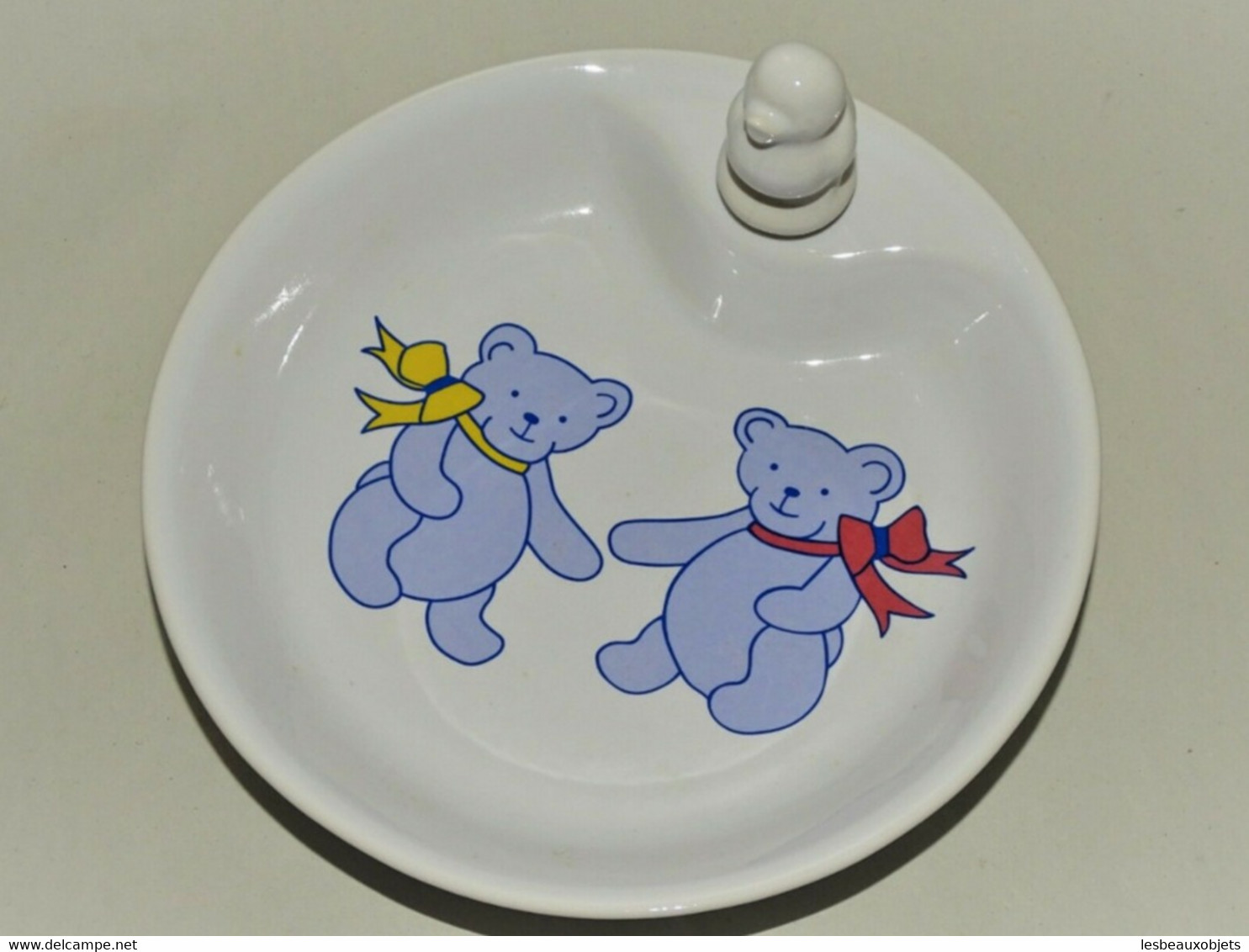 ASSIETTE BOUILLIE PORCELAINE REVOL 2 NOUNOURS 1 Noeud Jaune Et 1 Rose Déco - Gien (FRA)