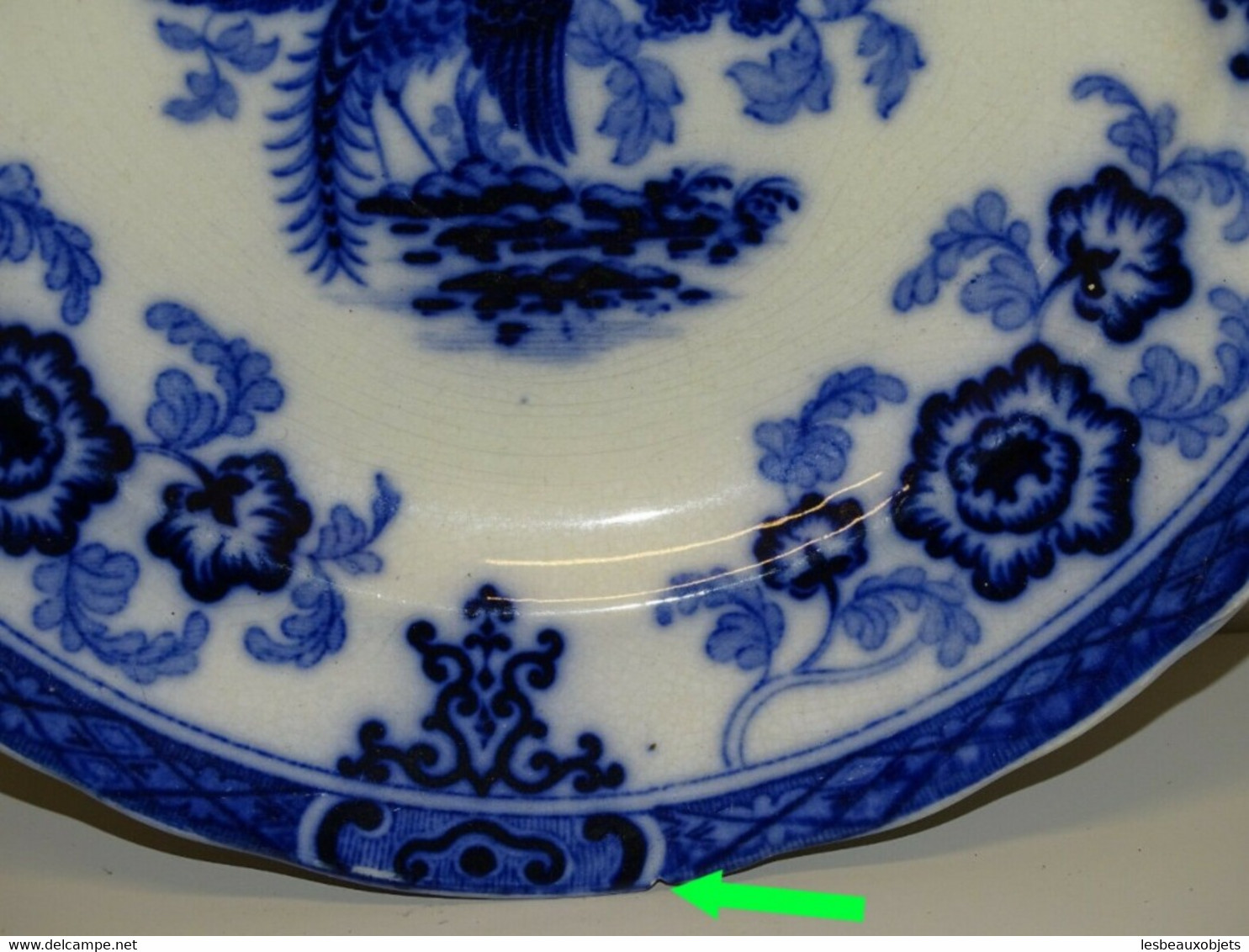 *SUPERBE ANCIEN PLAT CREIL & MONTEREAU décor HERON Belle couleur bleue collection E