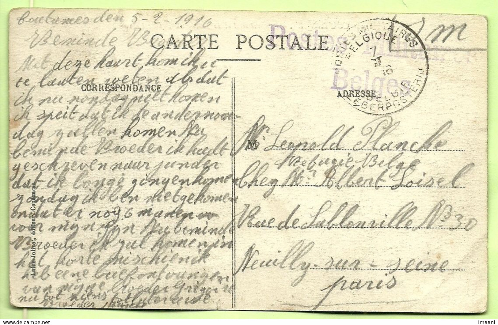 Kaart COUTANCES Stempel PMB Op 7/2/16 Met Stempel POSTES MILITAIRES BELGES (violet) Naar "Refugie Belge".... (3576) - Armada Belga