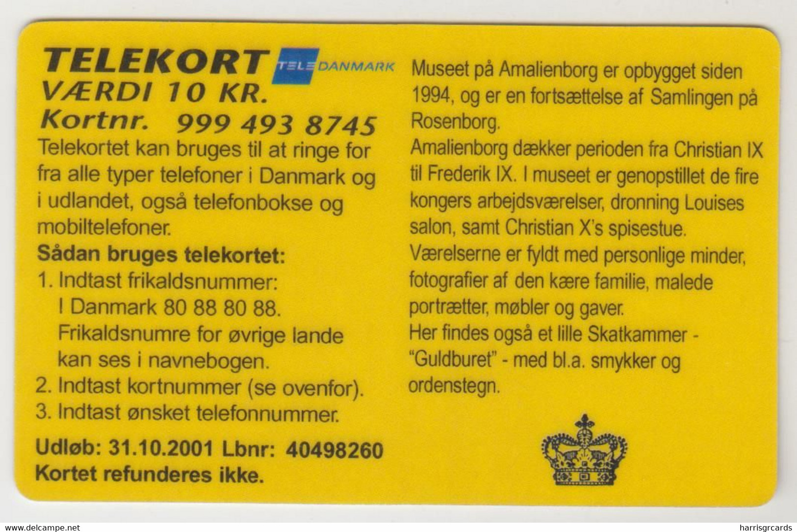 DENMARK - Amalienborg Slot, 10 Dkr, 04/00, Tirage 250, Used - Danemark