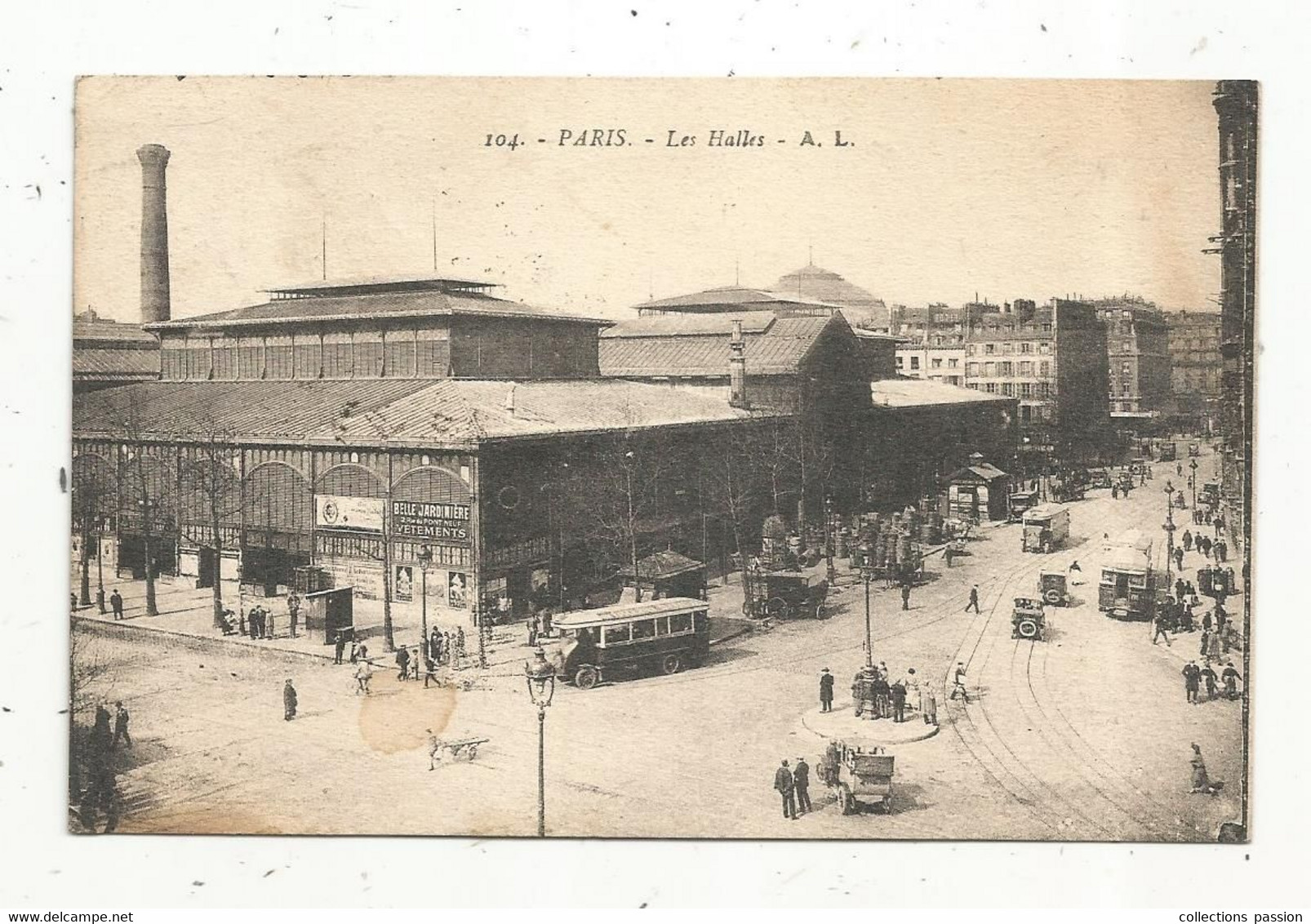 Cp , Commerce , LES HALLES ,75 , PARIS ,bus , Automobiles , Voyagée 1931 - Halles