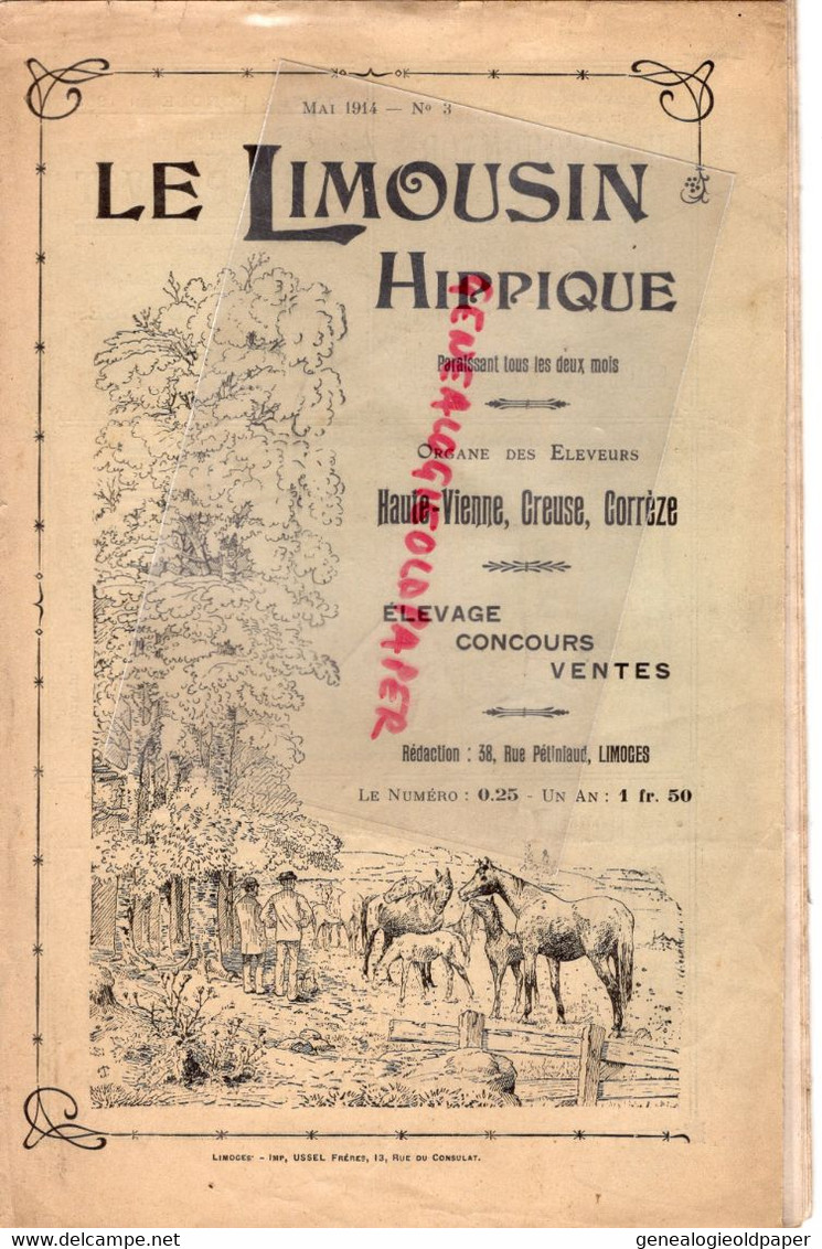 87- 23-19- LIMOGES- LE LIMOUSIN HIPPIQUE- 1914- HARAS POMPADOUR-JUMENTERIE-KLEBER VIII- PARIS-LE DORAT- SAINT LEONARD - Limousin