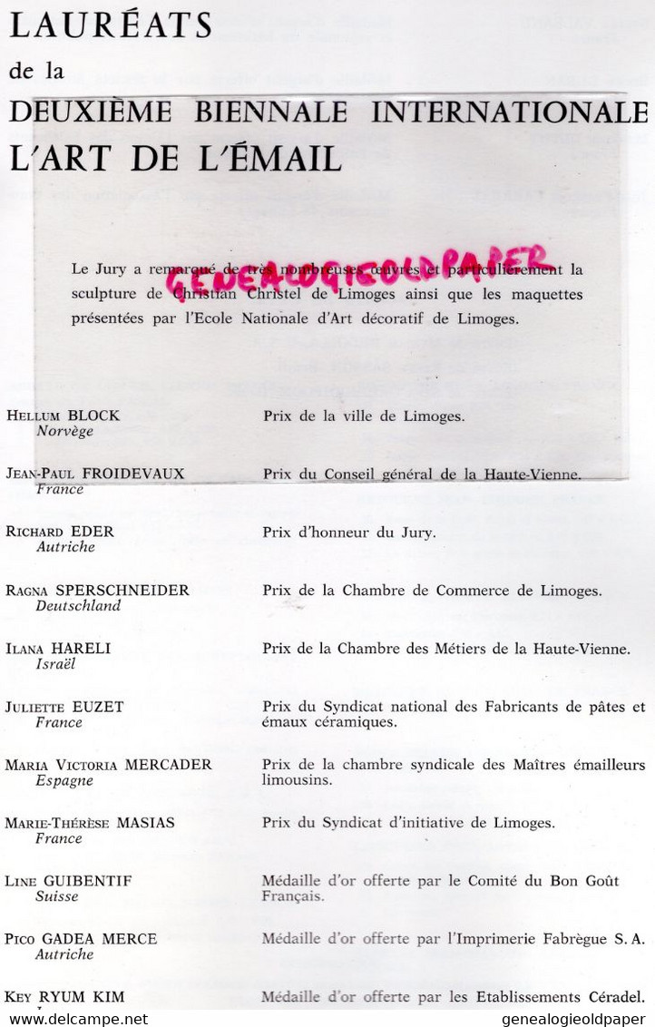 87- LIMOGES- 2 EME BIENNALE INTERNATIONALE L' ART DE L' EMAIL-CHAPELLE GAY LUSSAC 1973-MAURICE DRUON-SERGE GAUTHIER-