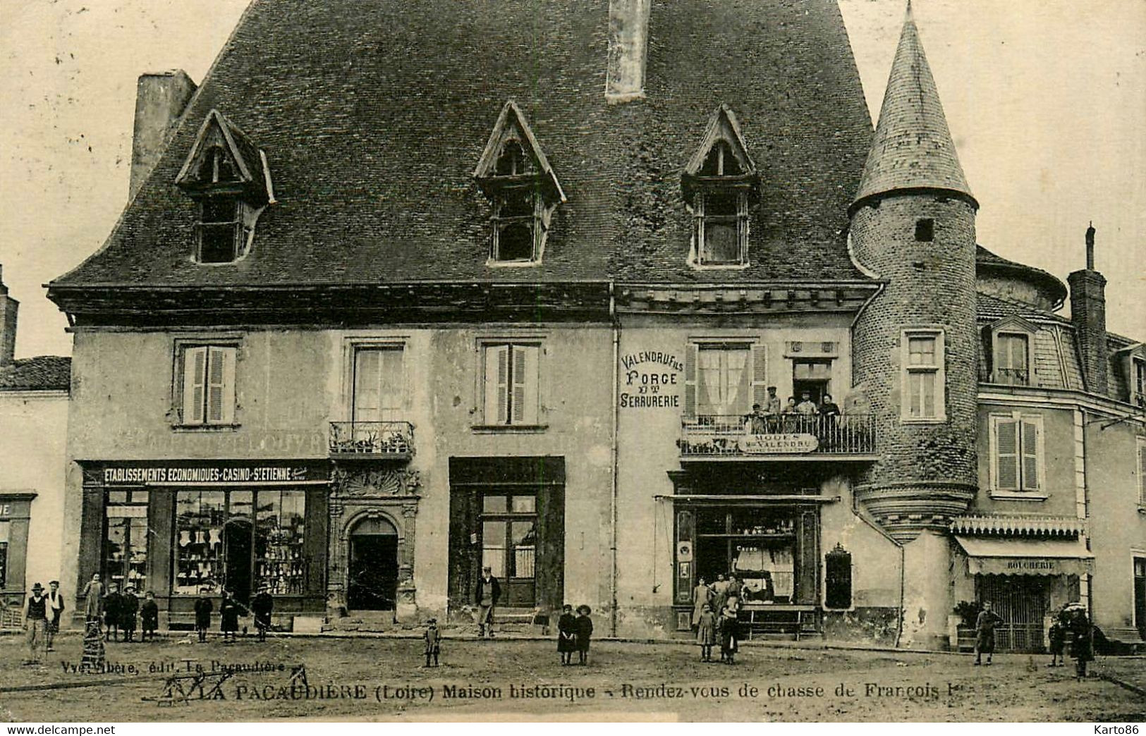 La Pacaudière * Boucherie , Etablissements Economiques Casino St Etienne , Forge & Serrurerie VALENDRU Fils * CACHET !! - La Pacaudiere