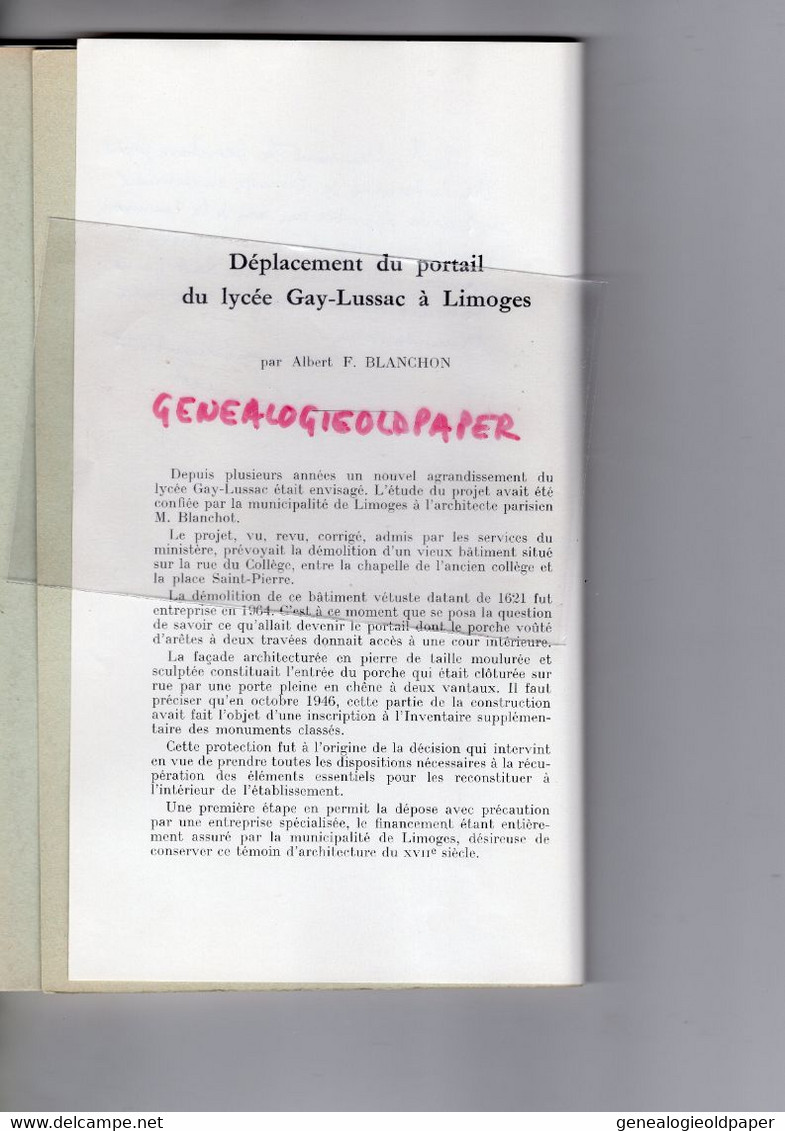 87- LIMOGES- DEPLACEMENT DU PORTAIL DU LYCEE GAY LUSSAC-ALBERT BLANCHON-EXTRAIT BULLETIN STE ARCHEOLOGIQUE 1968 - Limousin