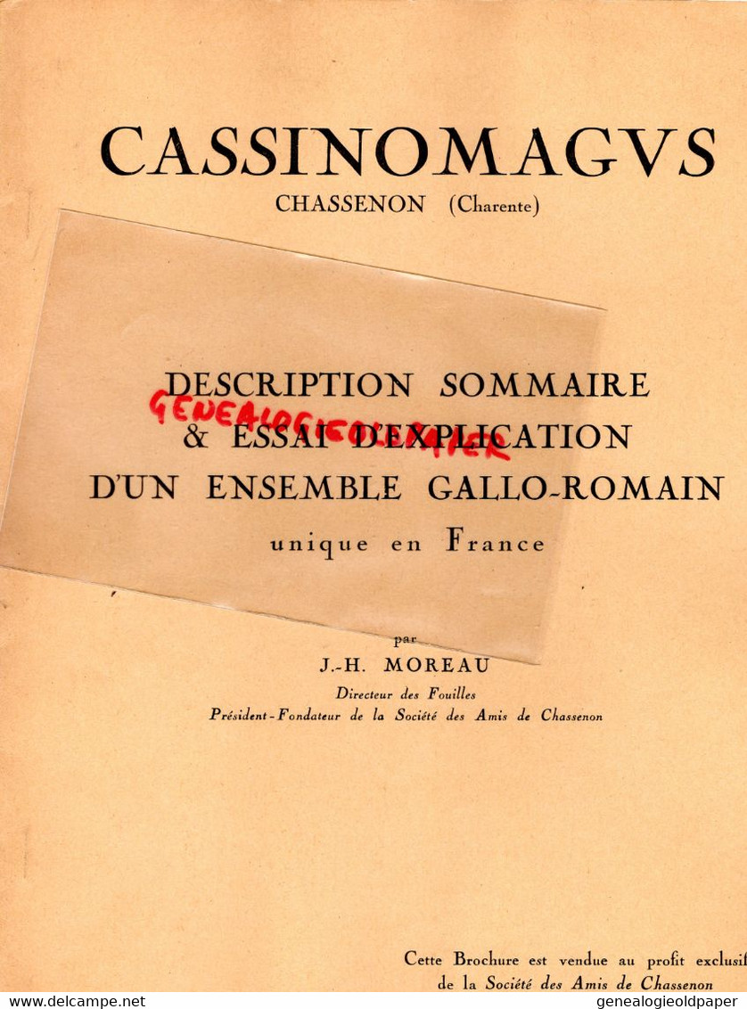 16- CHASSENON- CASSINOMAGUS-1973-PLANS ET DESCRIPTION SOMMAIRE GALLO ROMAIN- J.H. MOREAU DIRECTEUR DES FOUILLES - Poitou-Charentes