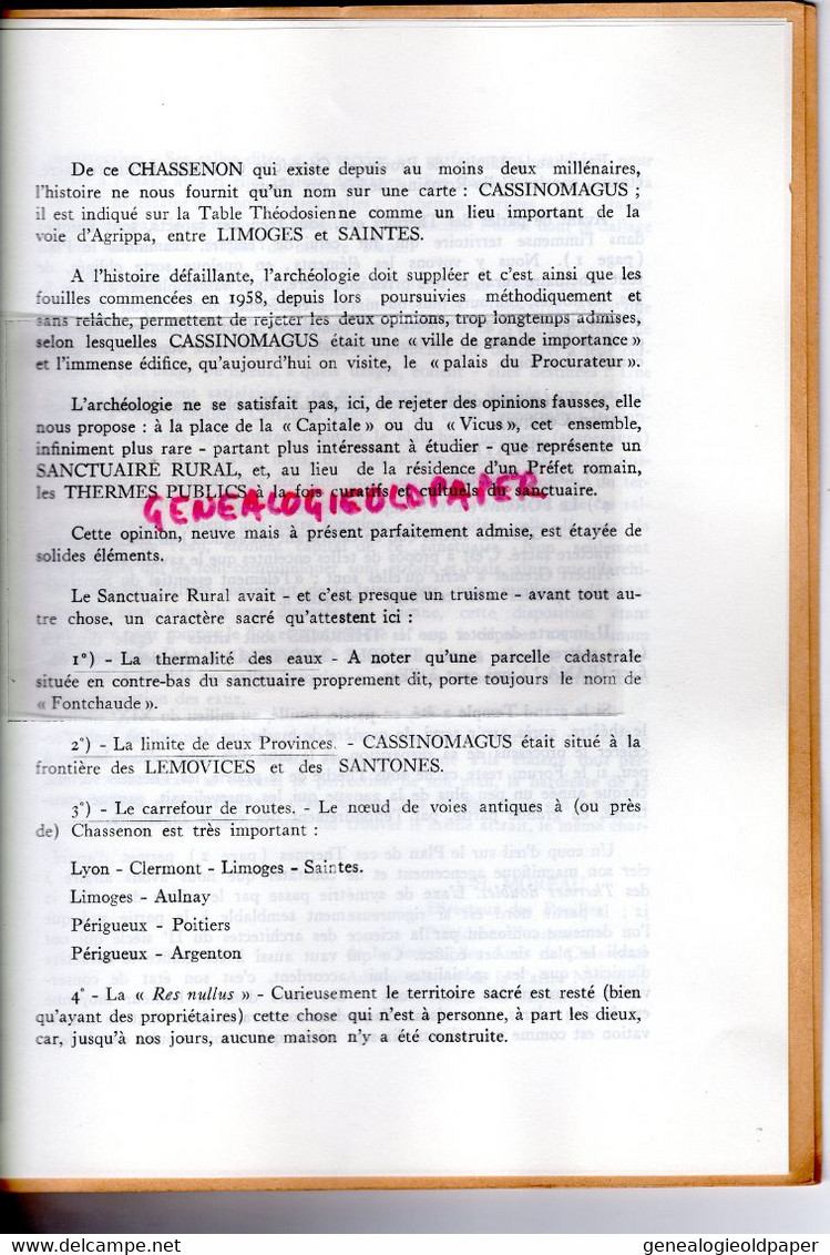 16- CHASSENON- CASSINOMAGUS-1973-PLANS ET DESCRIPTION SOMMAIRE GALLO ROMAIN- J.H. MOREAU DIRECTEUR DES FOUILLES - Poitou-Charentes