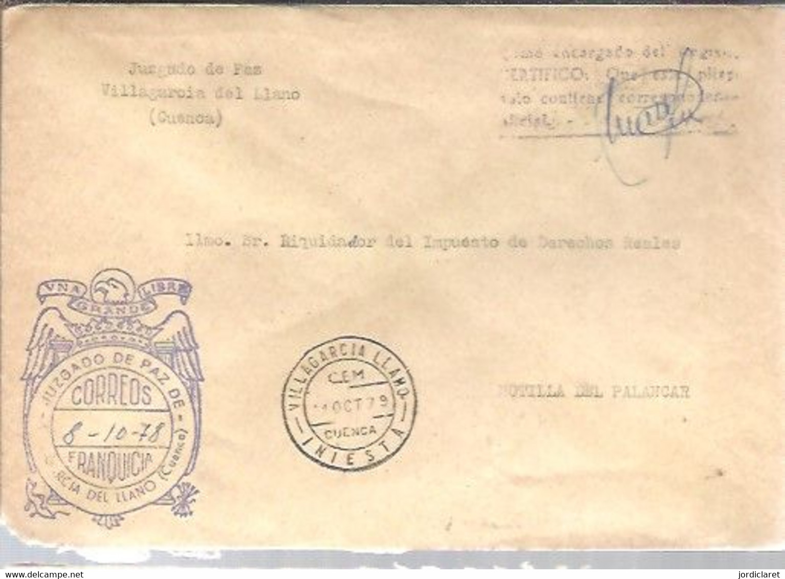 JUZGADO DE PAZ    1978  VILLAGARCIA  DEL LLANO  CUENCA - Franchise Postale