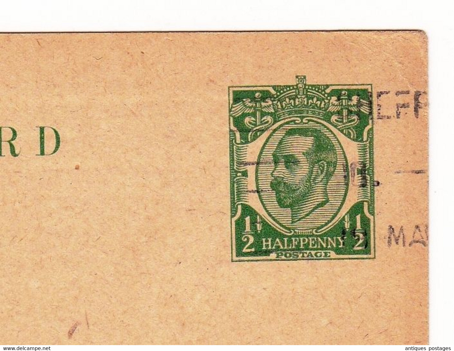 Post Card Sheffield 1916 Westbrook Bank England Half Penny King George V Halfpenny - Luftpost & Aerogramme