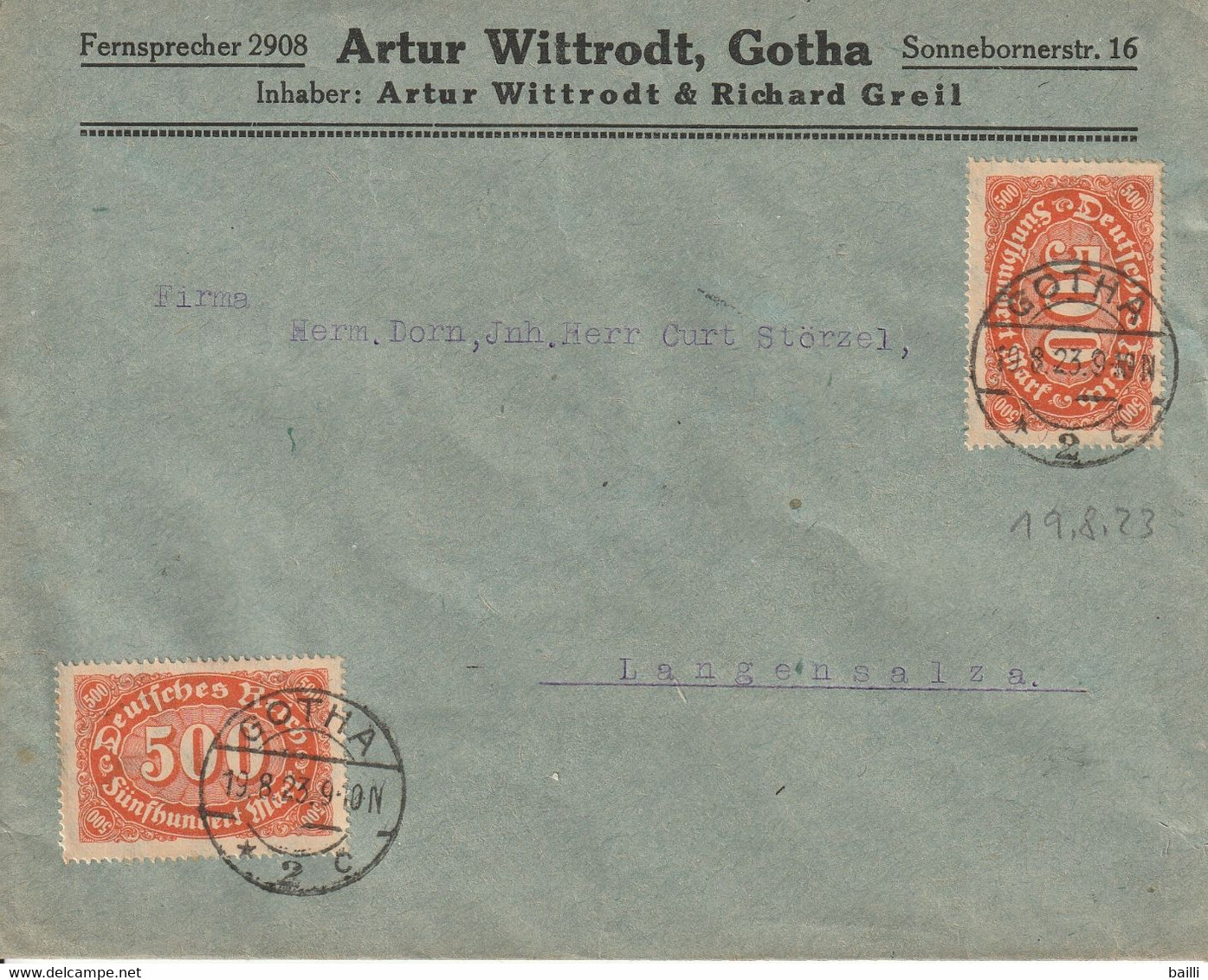 Allemagne Lettre Inflation Gotha 1923 - Covers & Documents