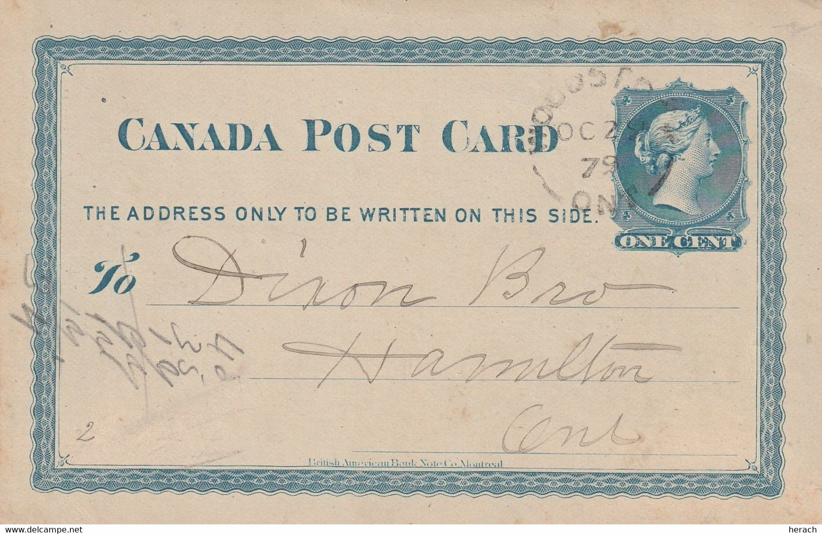 Canada Entier Postal 1879 - 1860-1899 Regno Di Victoria