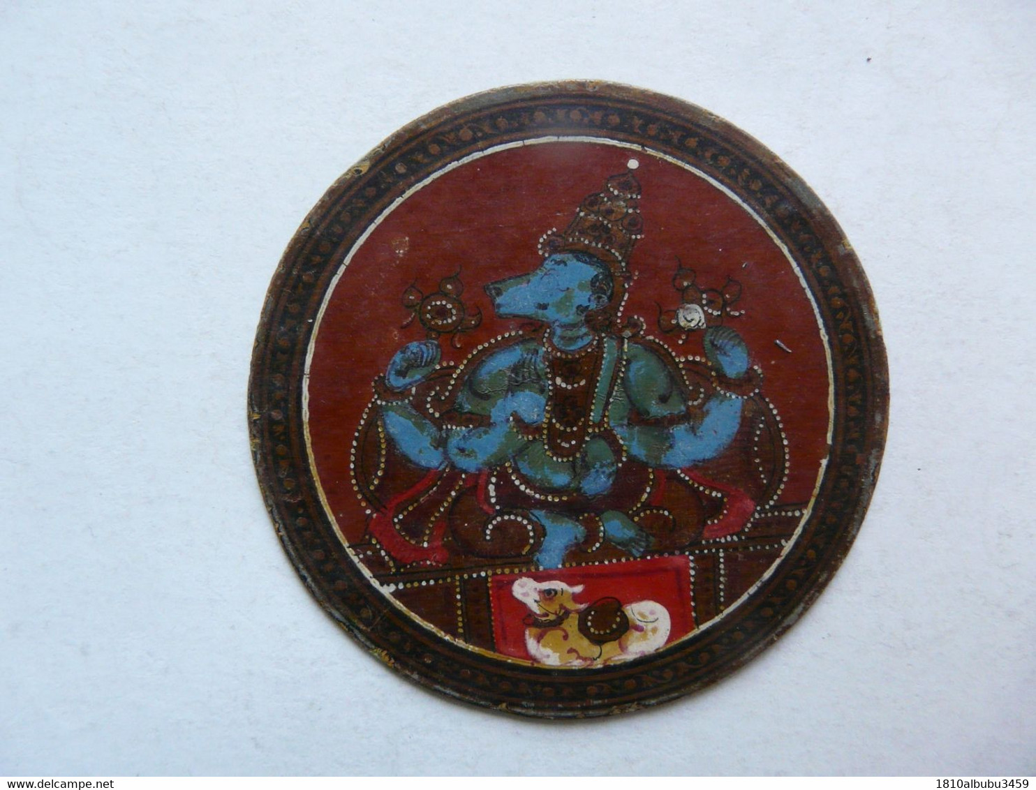 JEU ANCIEN - GANJIFA INDIAN PLAYINGS CARDS - CARTE CIRCULAIRE EN CARTON PEINT EN POLYCHROMIE (Diamètre 7 Cm) - Oriental Art