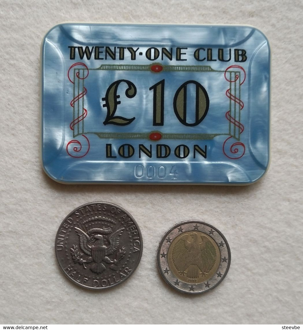 W/ Casino Chip Plaque Twenty-One Club London UK - Casino