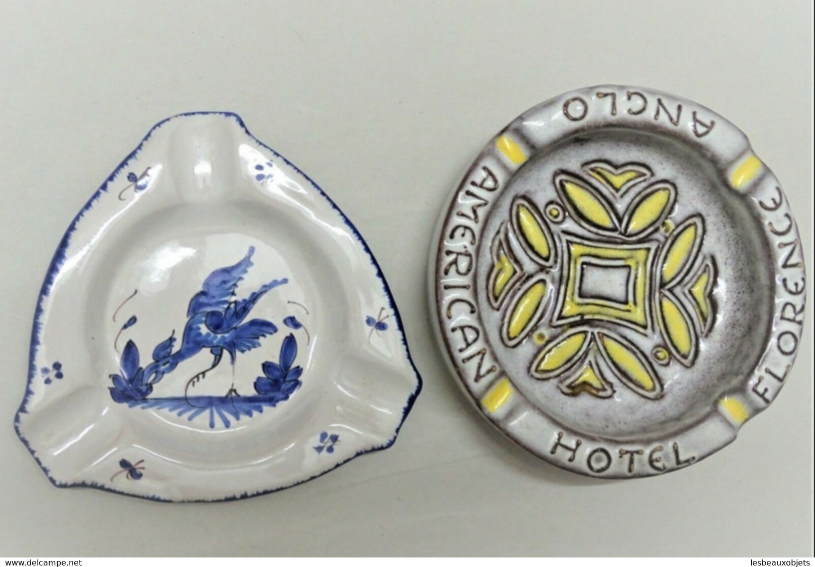 2 CENDRIERS 1 FAIENCE Du Matet Motif Rénoleau Bleu 1 Publicité HOTEL FLORENCE VIDE POCHE COLLECTION VITRINE DECO - Porcelaine