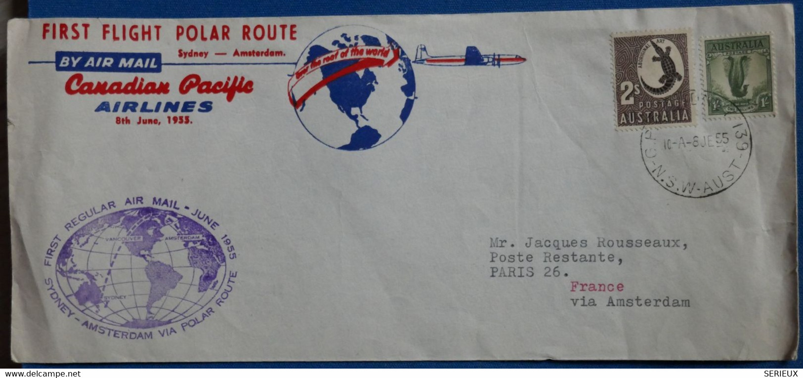 Y12 AUSTRALIE BELLE LETTRE   1955 SIDNEY POUR   PARIS FRANCE+ AFFRANCH. PLAISANT - Covers & Documents