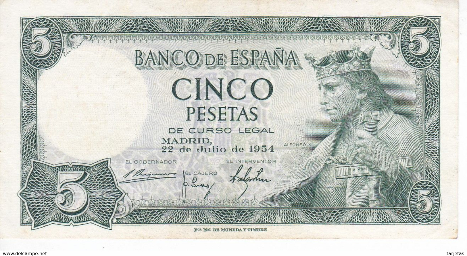 BILLETE DE 5 PTAS DEL AÑO 1954 SERIE K DE ALFONSO X EN CALIDAD EBC (XF) (BANKNOTE) - 5 Pesetas