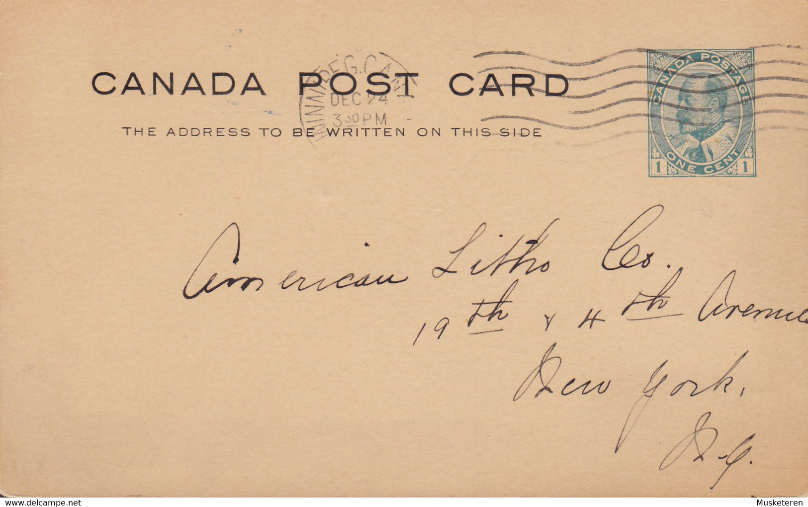 Canada Postal Stationery Ganzsache Entier 1c. Edward VII. WINNIPEG Dec. 24th 1906 NEW YORK United States (2 Scans) - 1903-1954 Rois