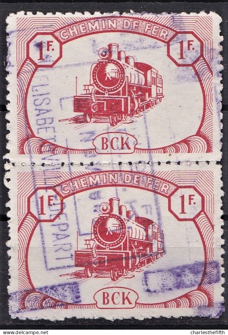 AT 10% BLOC OF 2 BELGIAN CONGO RAILWAY STAMPS - ELISABETHVILLE DEPART - FROM 1942 - TRAIN - ZUG - TRENO - Trenes