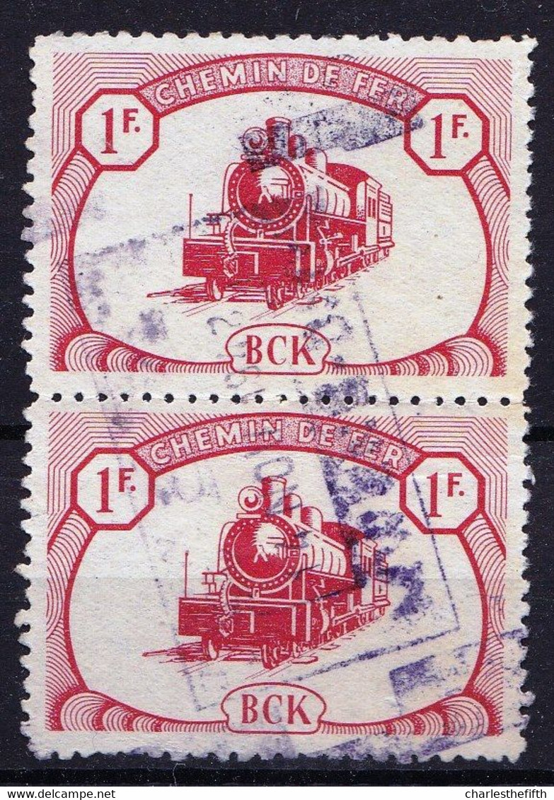AT 10% BLOC OF 2 BELGIAN CONGO RAILWAY STAMPS - Obl. MWEKA - FROM 1942 - TRAIN - ZUG - TRENO - Eisenbahnen