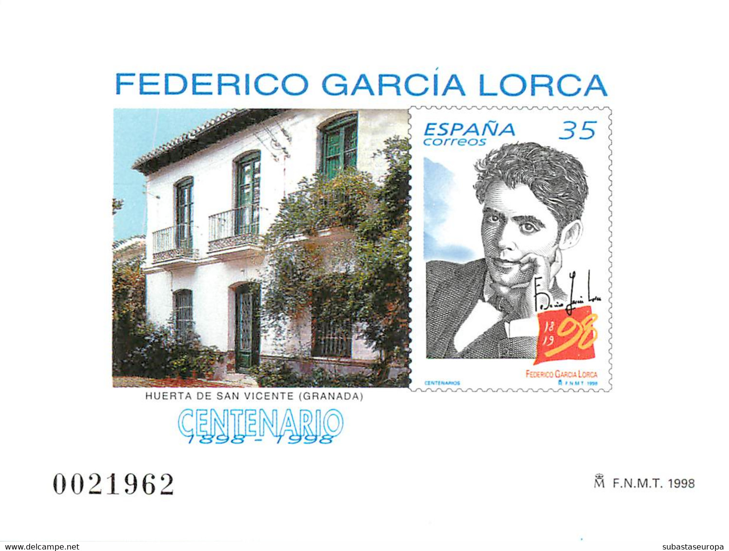 España. Prueba De Lujo Nº 65 Federico García Lorca 98 - Feuillets Souvenir