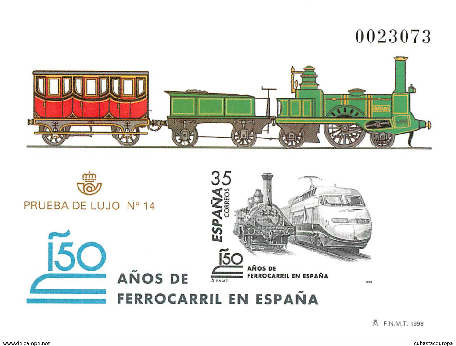 España. Prueba De Lujo Nº 67 Ferrocarril España 98 - Hojas Conmemorativas