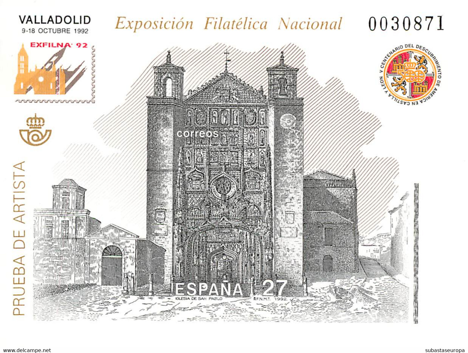 España. Prueba De Lujo Nº 27 Exfilna 1992 Valladolid - Hojas Conmemorativas