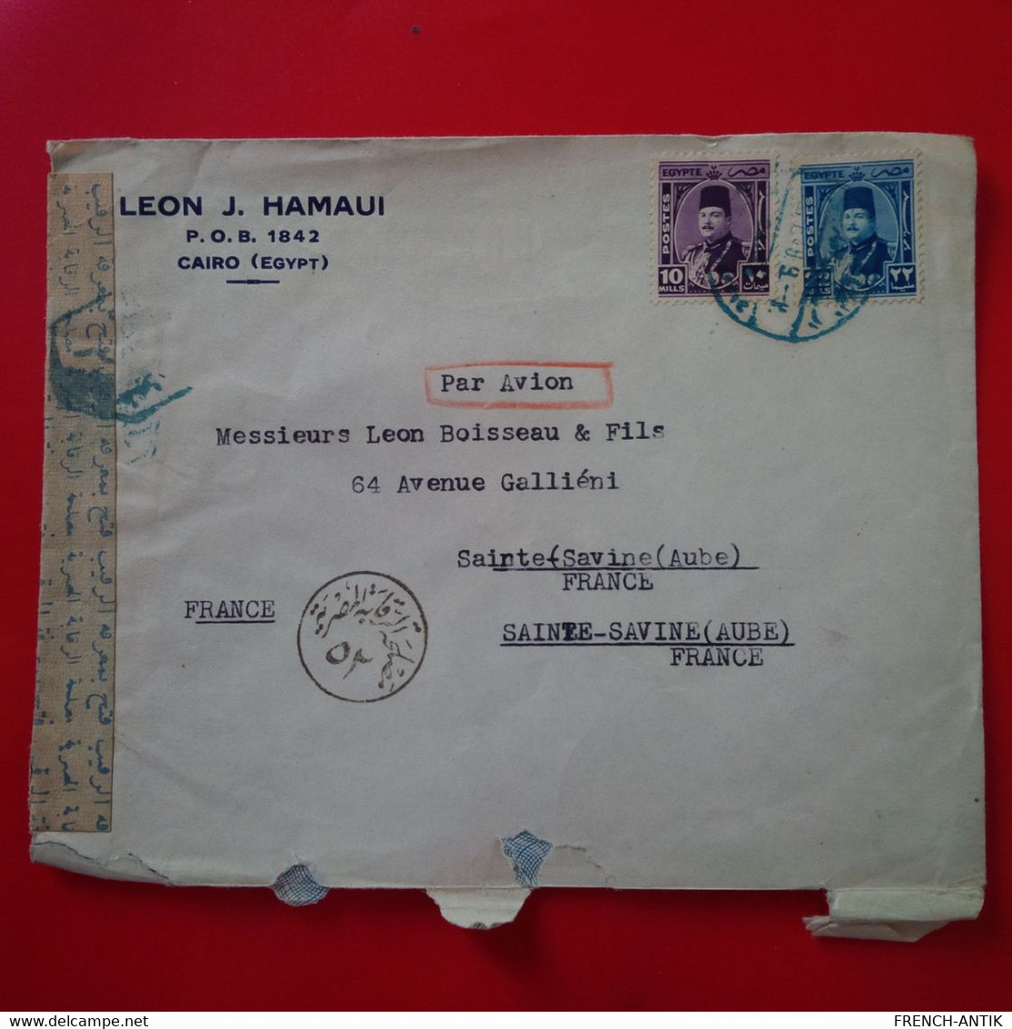 LETTRE LE CAIRE LEON J.HAMAUI POUR TROYES BONNETERIE AIGLON PAR AVION - Brieven En Documenten