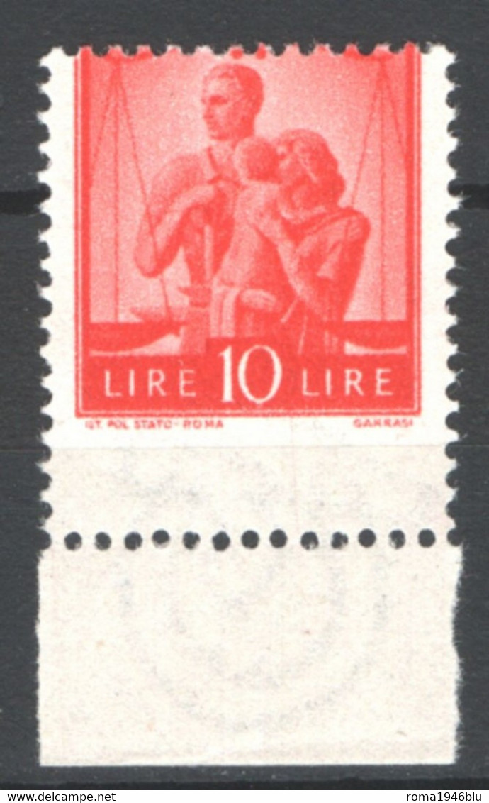 REPUBBLICA 1946 DEMOCRATICA 10 L. FORTEMENTE SPOSTATA ** MNH SASS. 559u FIRMATA FERRARIO - Abarten Und Kuriositäten