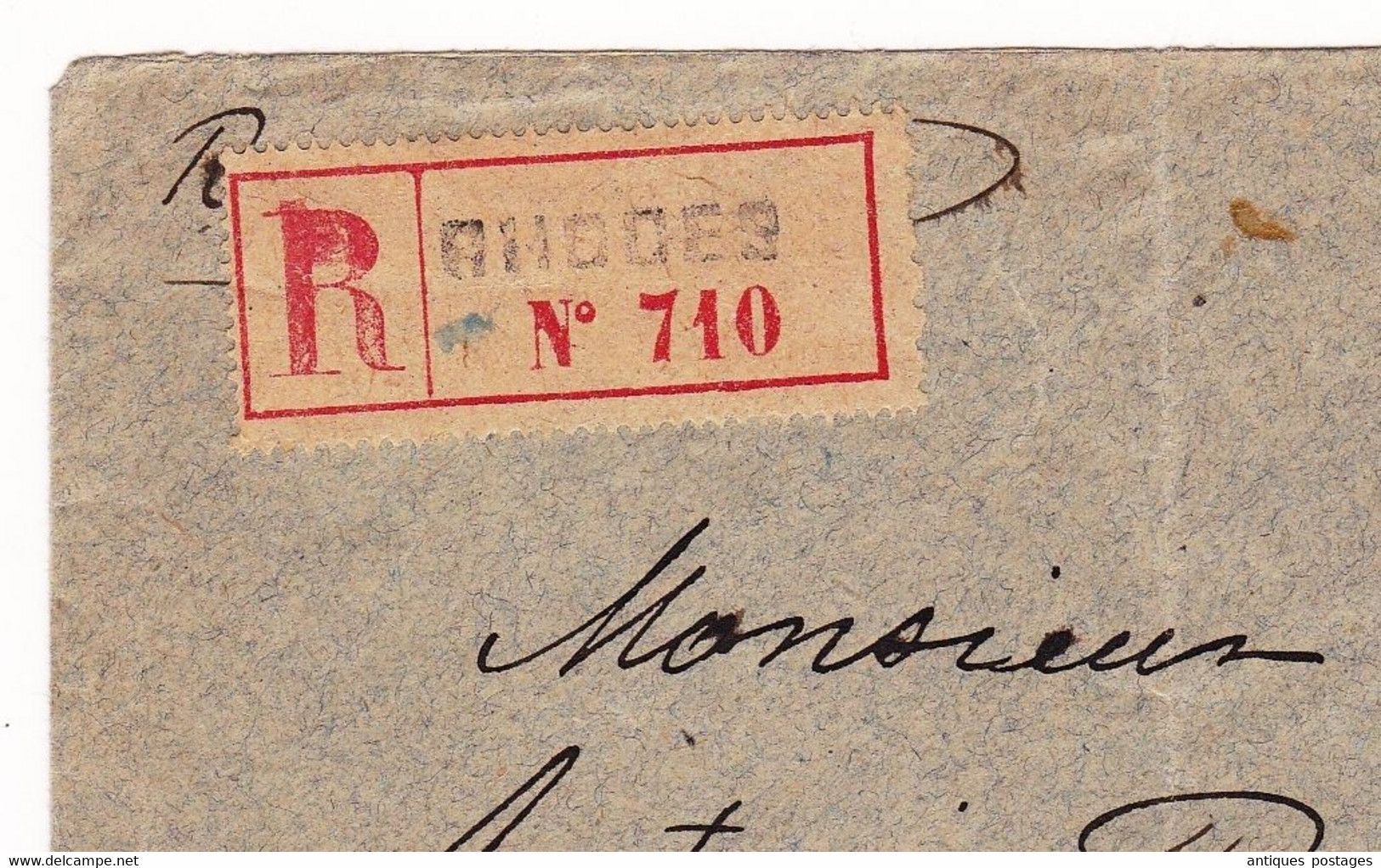 Lettre Recommandée 1920 Rhodes Cachet Rhodes Turquie Asie ​​​​​​​Cargo Vapeur Sidi Abdallah Bureaux Levant Fiume Croatie - Covers & Documents