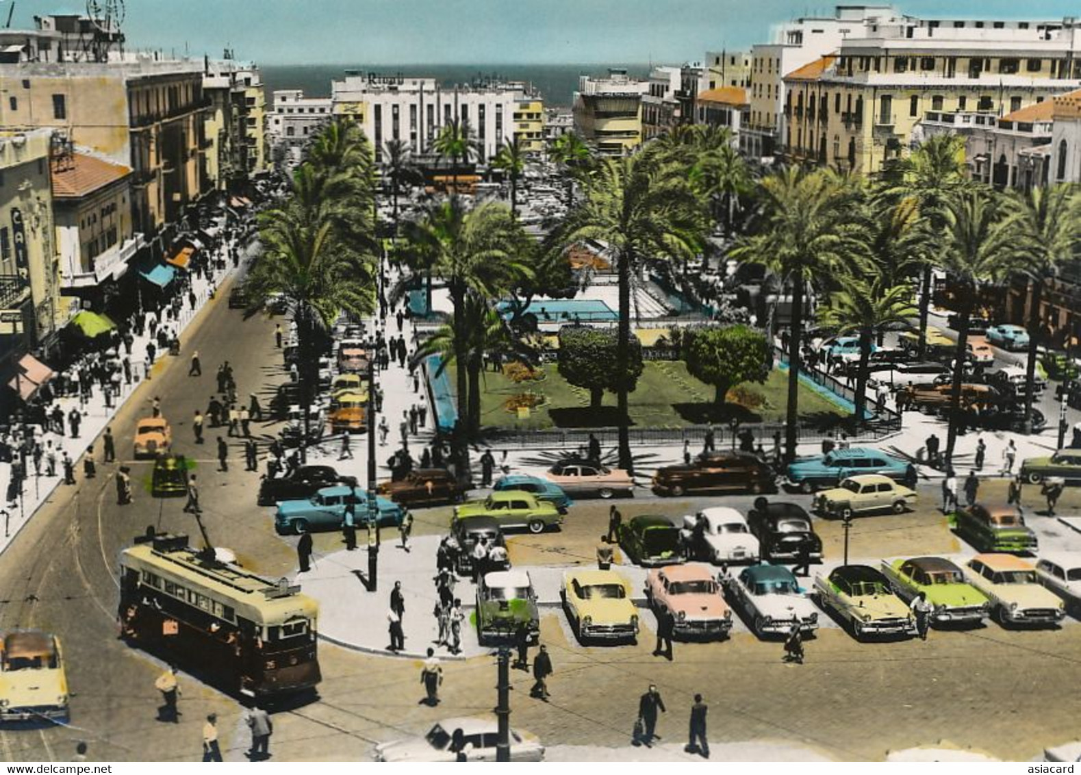 Beyrouth Place Des Martyr Hand Colored   Size 10/15 Cms Tramway Tram American Cars - Liban