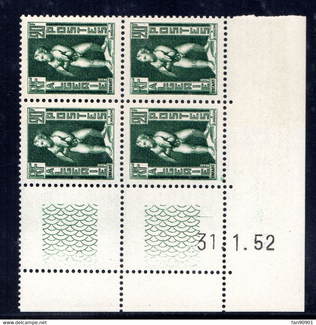 ALGÉRIE YT-N°: 292 - Enfant à L'Aiglon, Coin Daté Du 31.01.1952, 1er Tirage, NSC/**/MNH - Unused Stamps