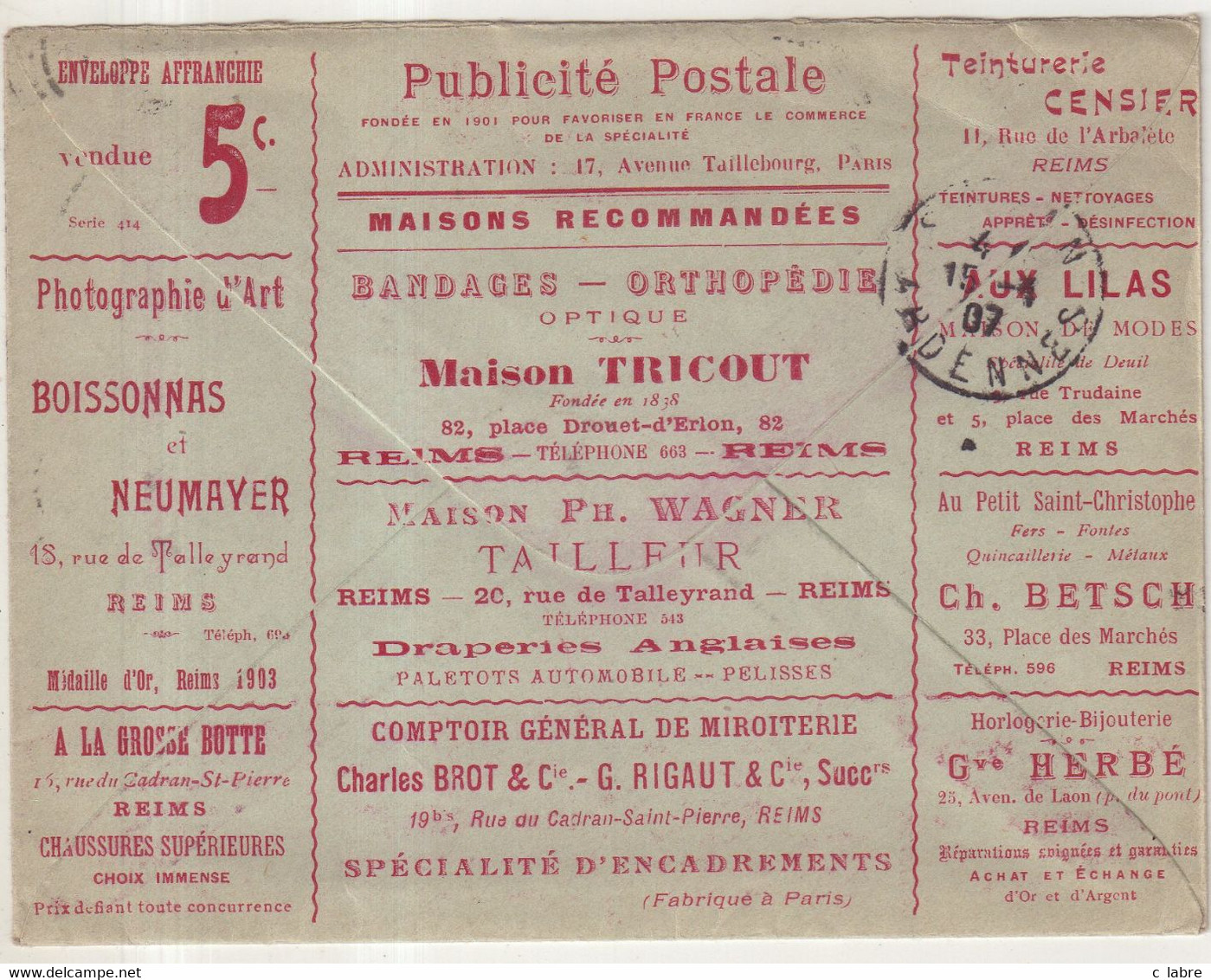 FRANCE : ENTIER POSTAL . 15 Cts . TYPE MOUCHON  . TAXE REDUITE . ENV ANNONCE . " LA PUBLICITE POSTALE " . 1906 . - Standard Covers & Stamped On Demand (before 1995)