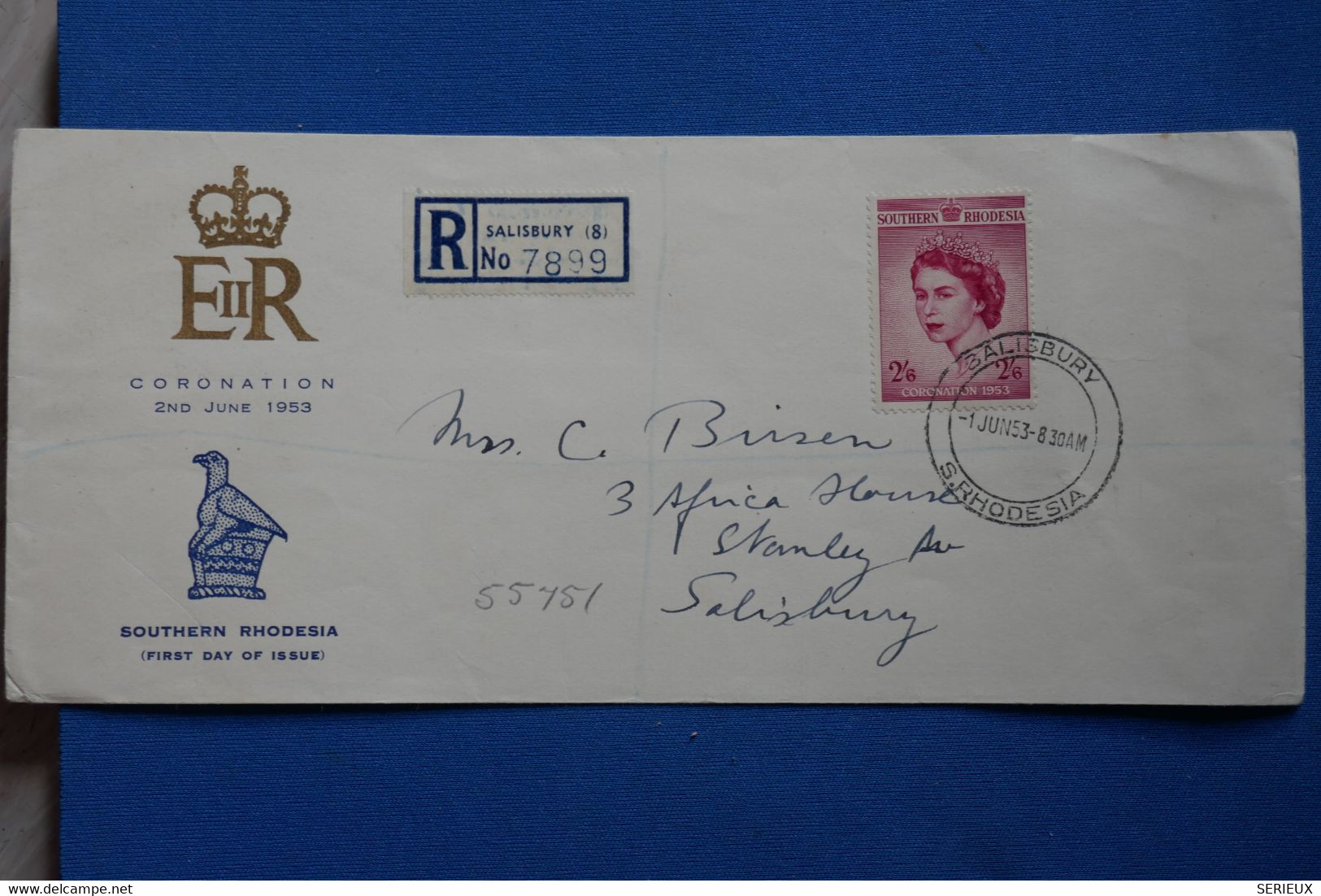 Y14 SOUTH   RHODESIA BELLE LETTRE  RECOM.  1953  FDC COURONEMENT    SALISBURY   + AFFRAN. PLAISANT - Southern Rhodesia (...-1964)