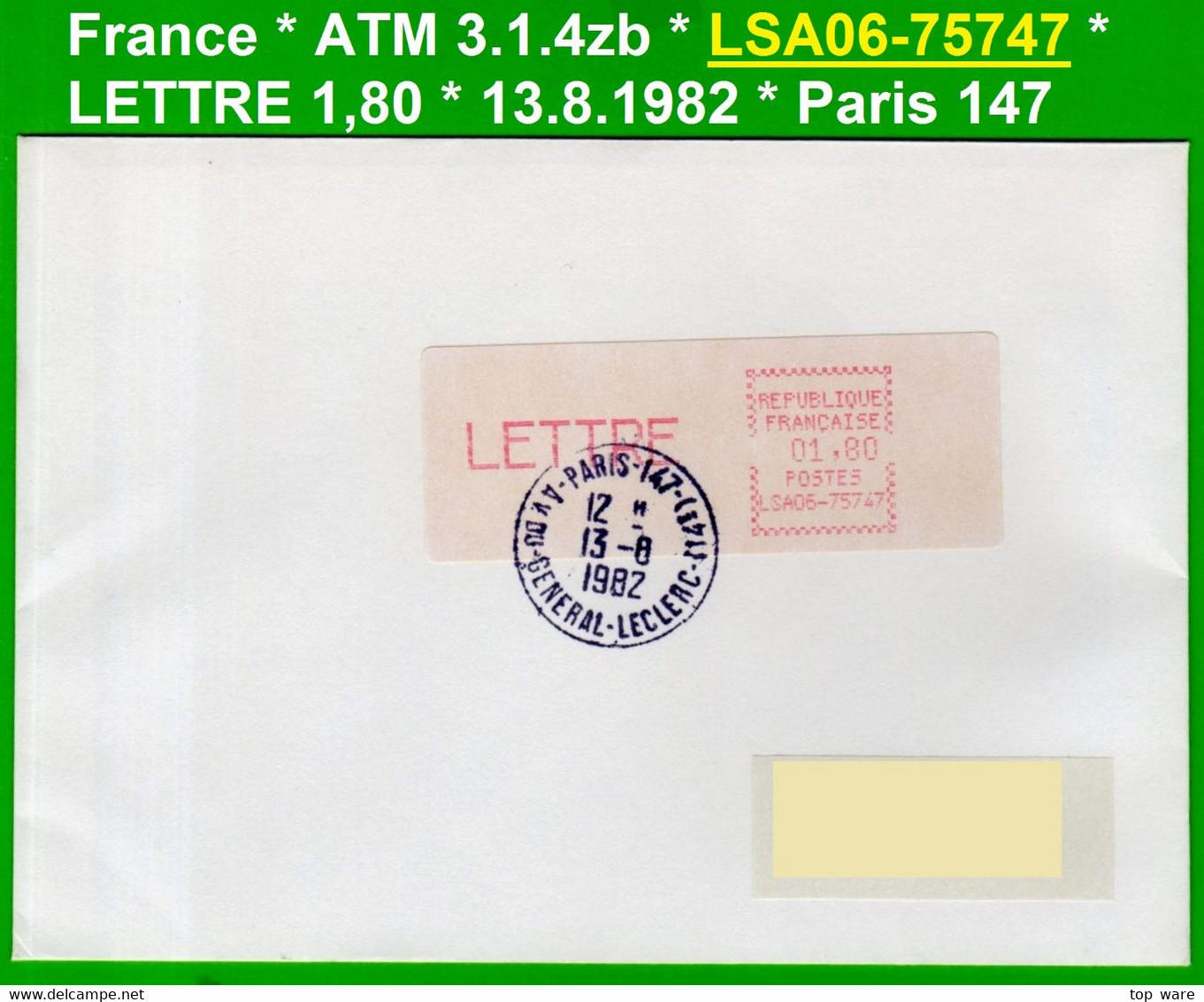 France ATM Vignette LSA06-75747 / Michel 3.1.4 Zb / LETTRE 1,80 FF / Paris 147 / LSA Distributeurs Automatenmarken - 1981-84 LS & LSA Prototypes