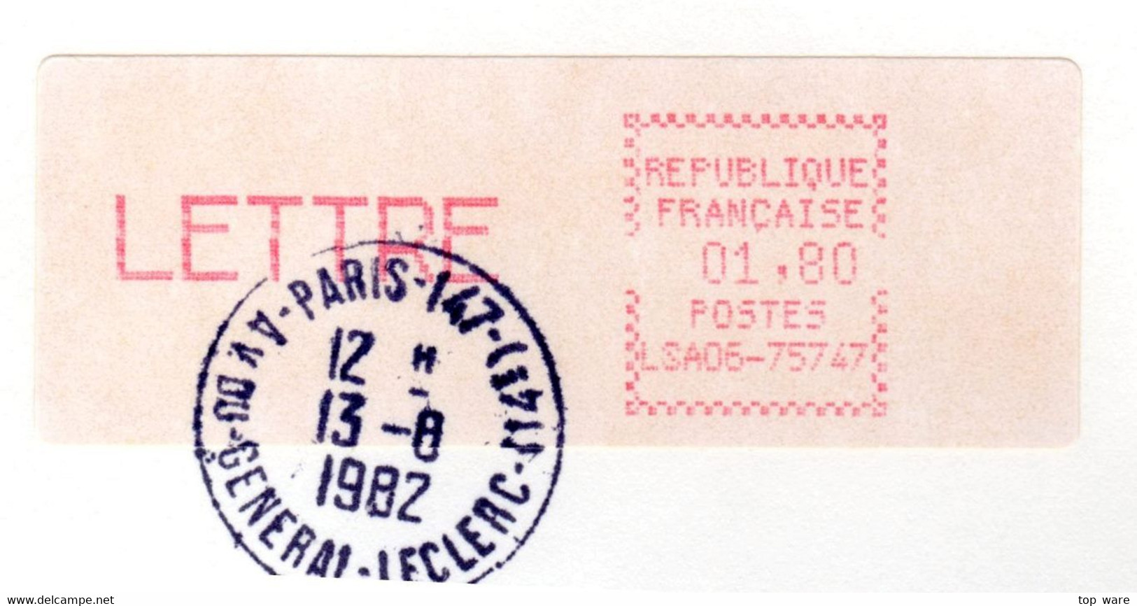 France ATM Vignette LSA06-75747 / Michel 3.1.4 Zb / LETTRE 1,80 FF / Paris 147 / LSA Distributeurs Automatenmarken - 1981-84 LS & LSA Prototypes