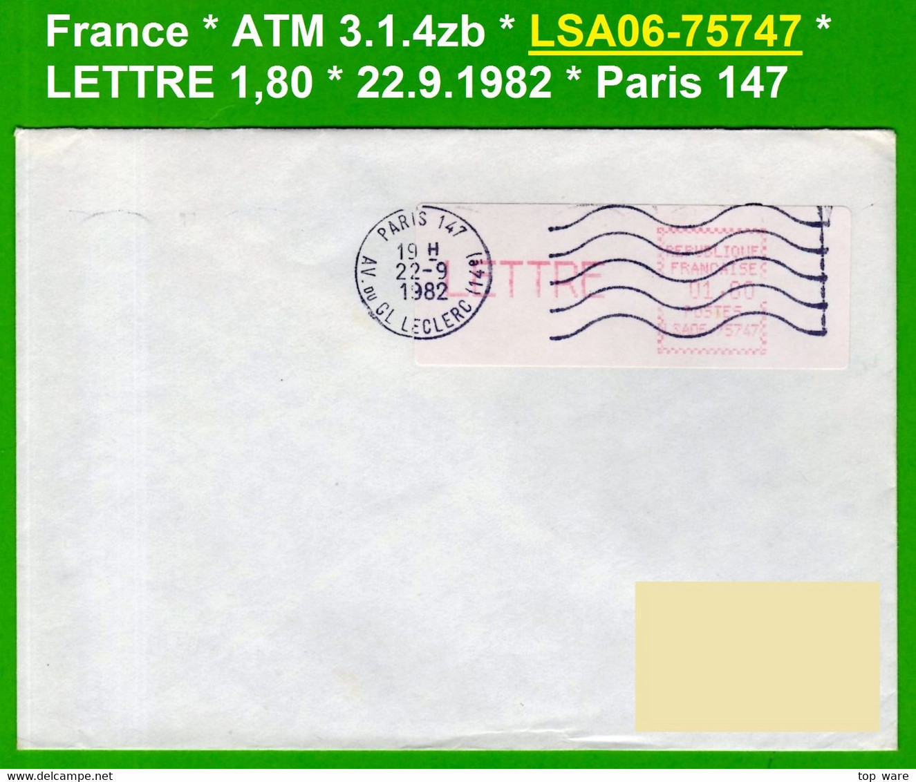 France ATM Vignette LSA06-75747 / Michel 3.1.4 Zb / LETTRE 1,80 FF / Paris 147 / LSA Distributeurs Automatenmarken - 1981-84 LS & LSA Prototypes